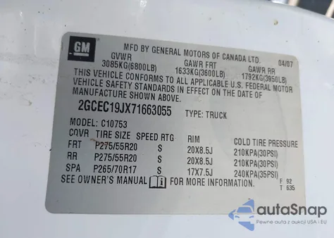 2007 Chevrolet Silverado 1500 Lt1 from USA, damaged, VIN 2GCEC19JX71663055